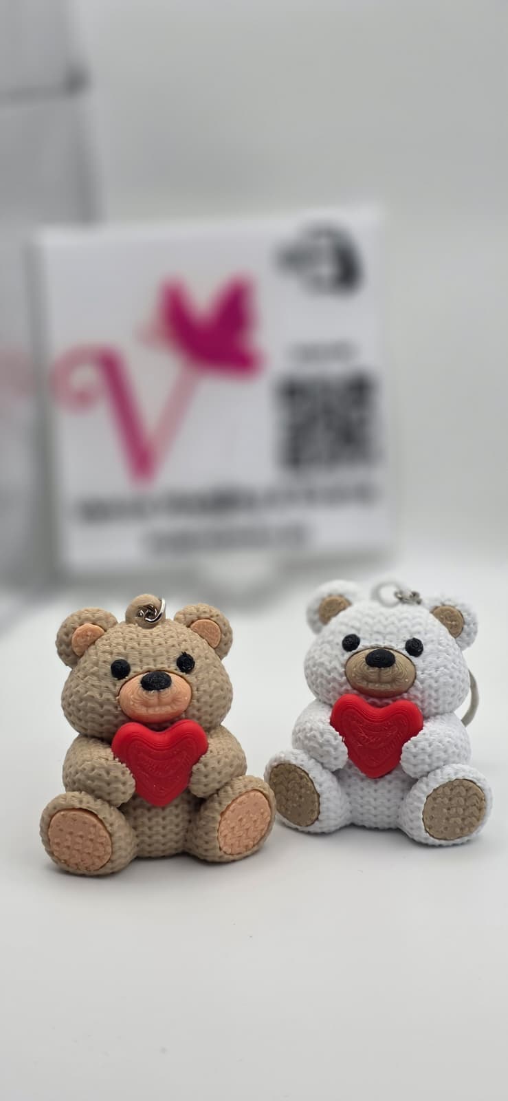 Portachiavi Orsetto con Cuore in Stampa 3D – Idea Regalo Romantica