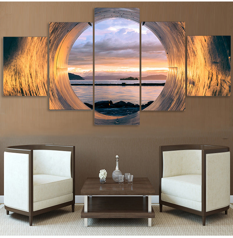 Quadro Moderno Multilivello Tramonto sul Mare – Set Decorativo 5 Pannelli