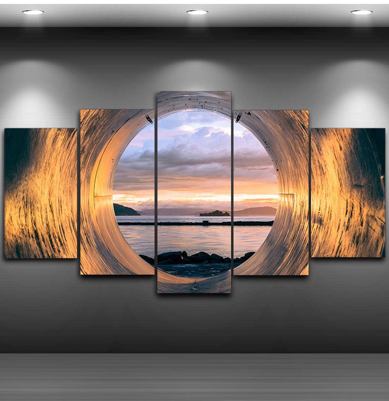 Quadro Moderno Multilivello Tramonto sul Mare – Set Decorativo 5 Pannelli