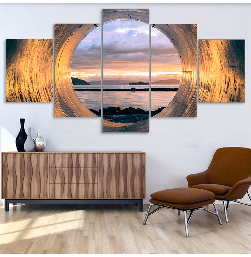 Quadro Moderno Multilivello Tramonto sul Mare – Set Decorativo 5 Pannelli